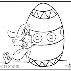 Dibujo de conejo empuja un huevo de Pascua
