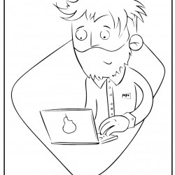 Dibujo de papa trabajando en el ordenador