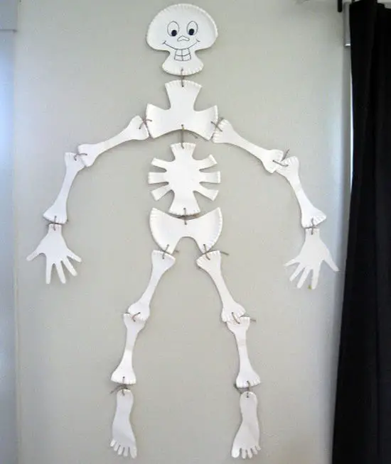 esqueleto con platos reciclados