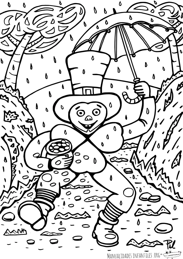 Trebol leprechaun para colorear