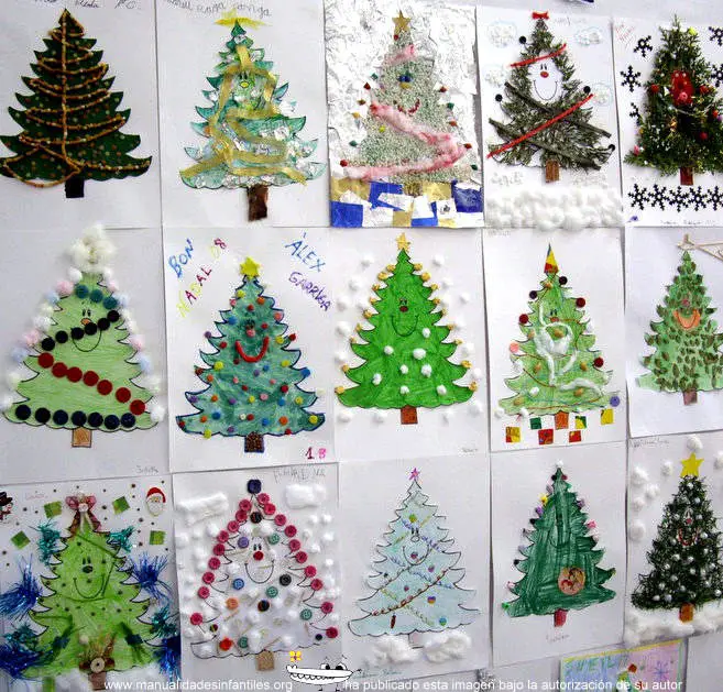 Árboles de navidad originales hechos por niños -Manualidades Infantiles