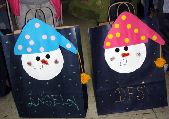 6 bolsas de papel de la manija-Muñeco De Nieve Regalo Juguete Saquear/Relleno Bolsa Fiesta Niños Childrens/
