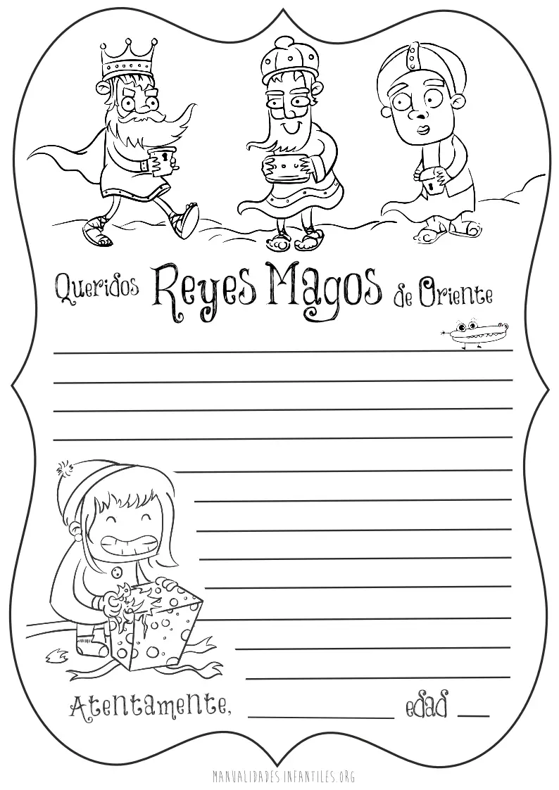 Carta a los Reyes Magos para colorear para niña