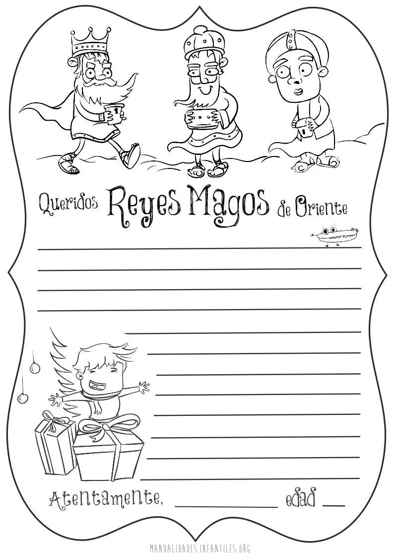 Carta Reyes Magos para colorear niño