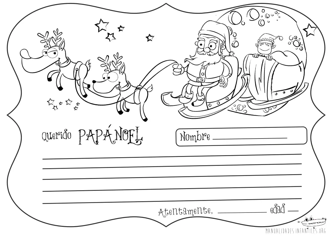 Carta Papa Noel Colorear Carta a Papá Noel para colorear -Manualidades Infantiles