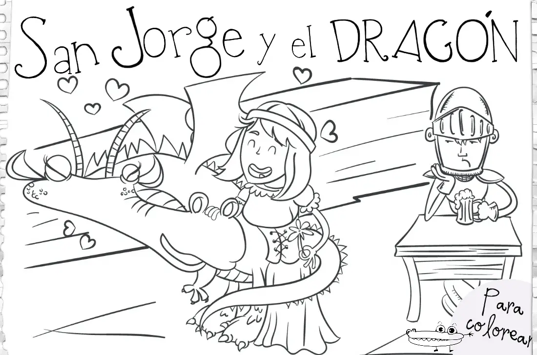 Dibujo San Jorge princesa y dragon para colorear