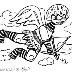 Dibujo de Cupido entre las nubes