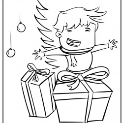 Dibujo de niño abriendo regalos