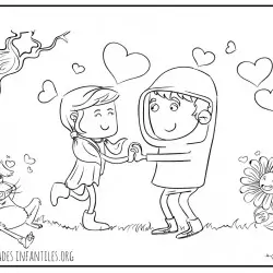 Dibujo de niños enamorados para San Valentin