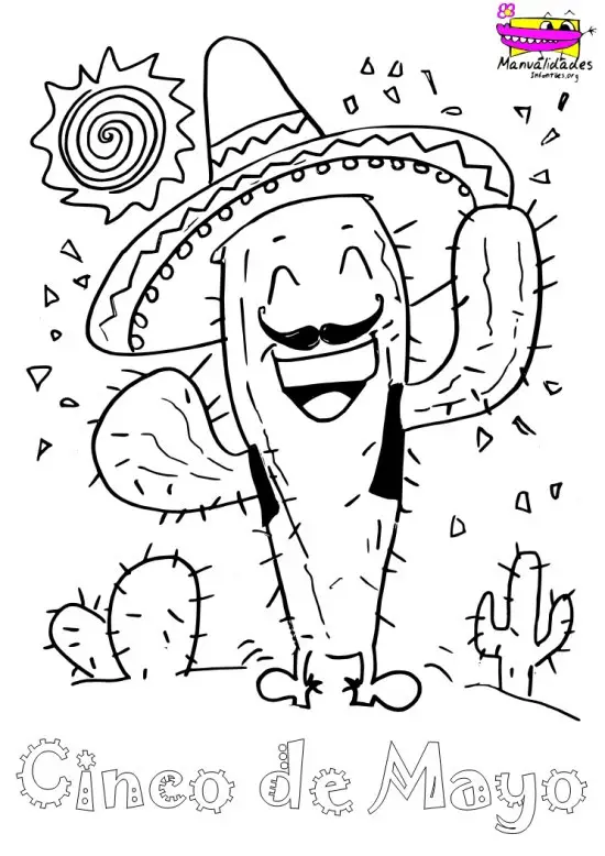 Cactus Mexicano para colorear el 5 de Mayo -Manualidades Infantiles