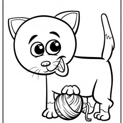 Dibujo de un gato con ovillo de lana
