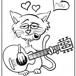 Dibujo de un gato tocando la guitarra