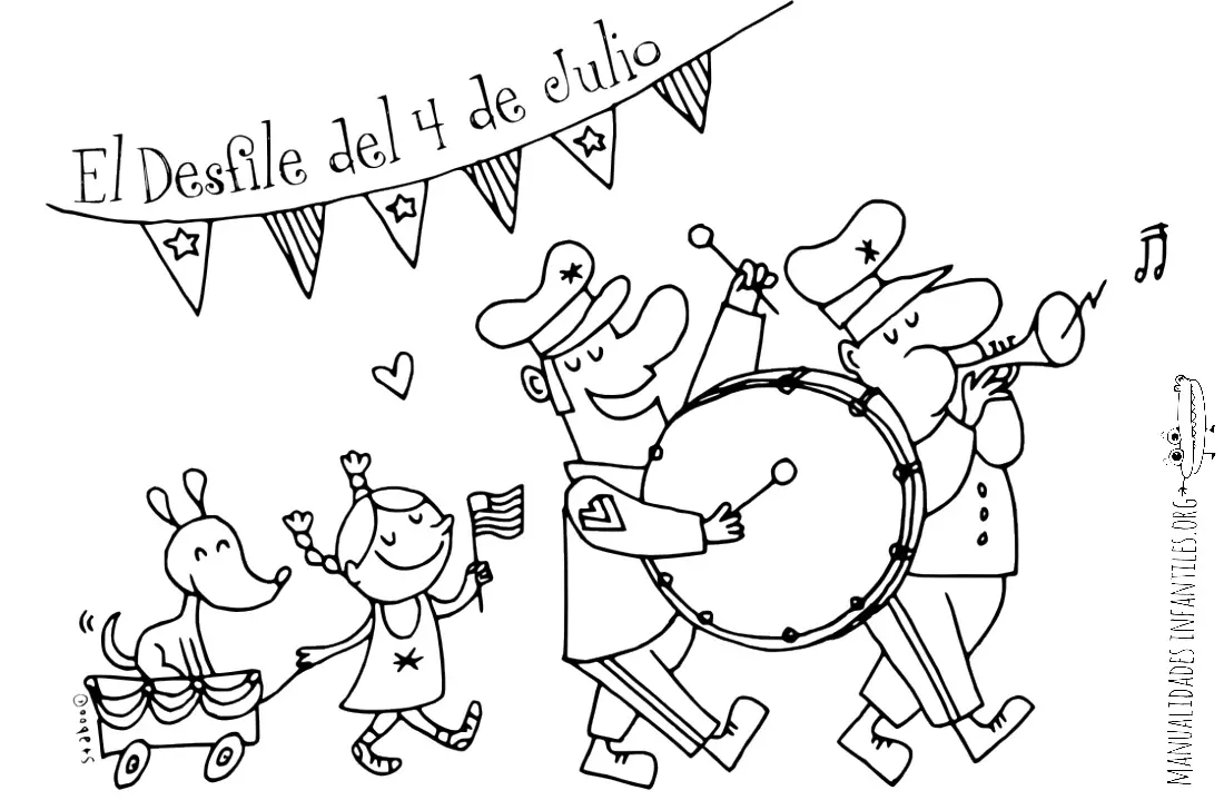 Dibujo desfile del 4 de Julio -Manualidades Infantiles