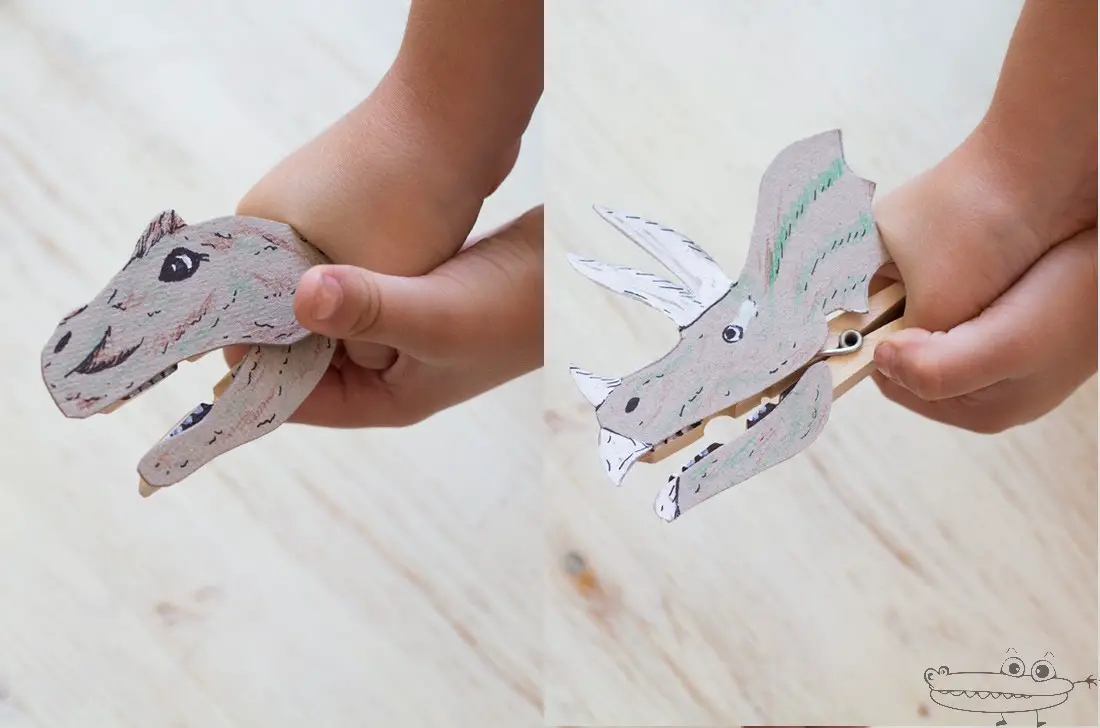 Dinosaurios con papel y pinzas
