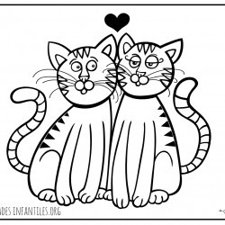 Gatos enamorados para colorear