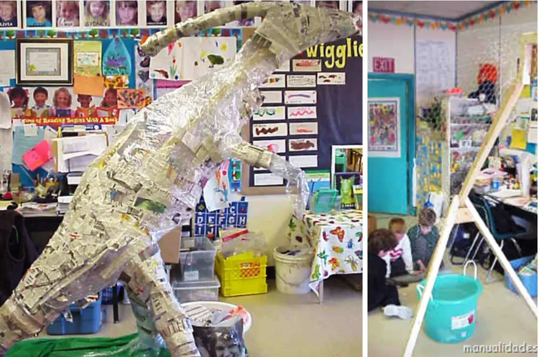 Dinosaurio de papel mache gigante