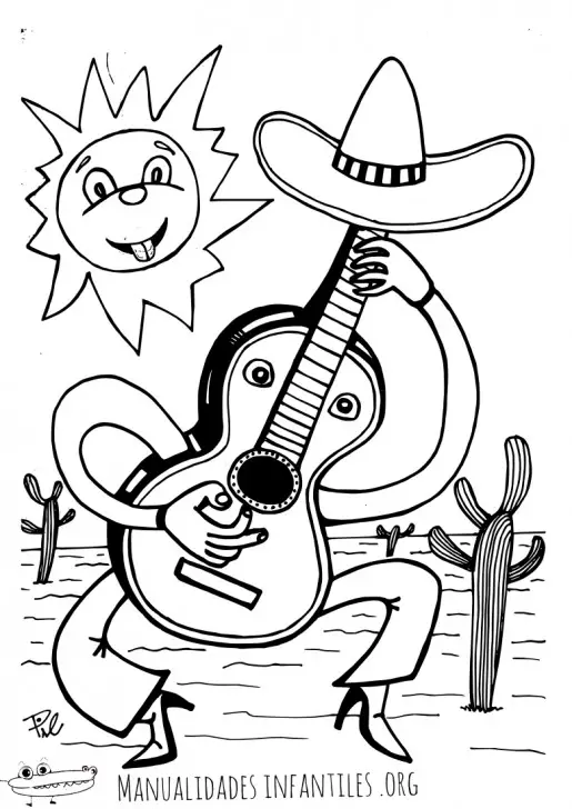 Guitarra mexicana 5 de mayo para colorear.