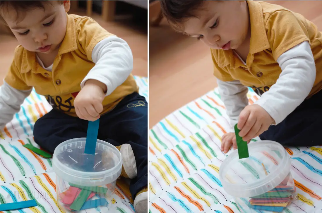 Juego de insertar palitos actividad niños de un año