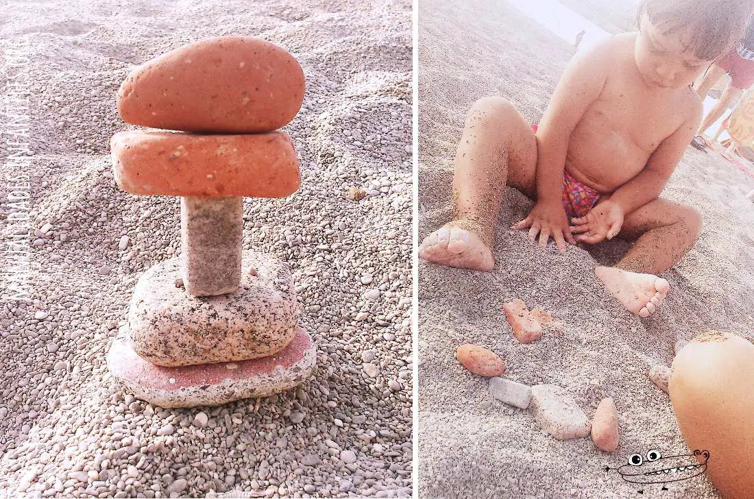 Juego de playa equilibrio con piedras
