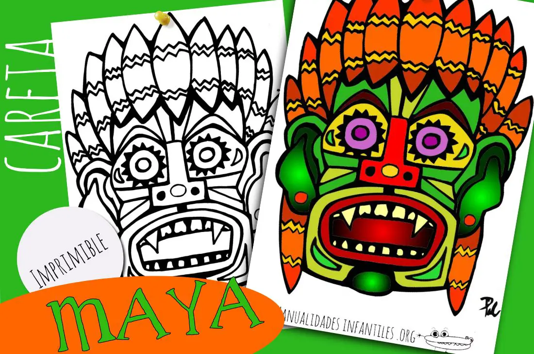 Mascara Maya para imprimir y colorear