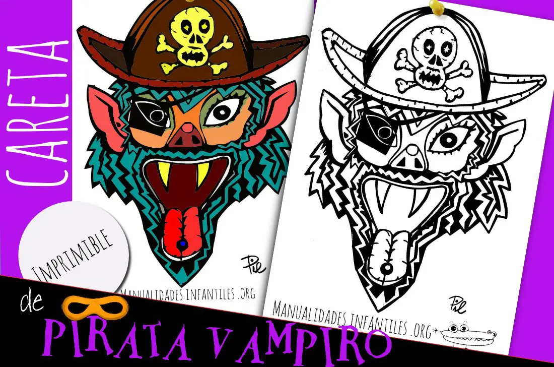 Máscara Pirata vampiro imprimir y colorear -Manualidades Infantiles
