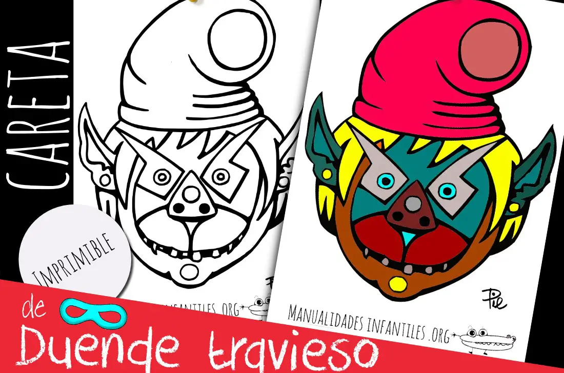 Mascara de duende travieso para imprimir y colorear