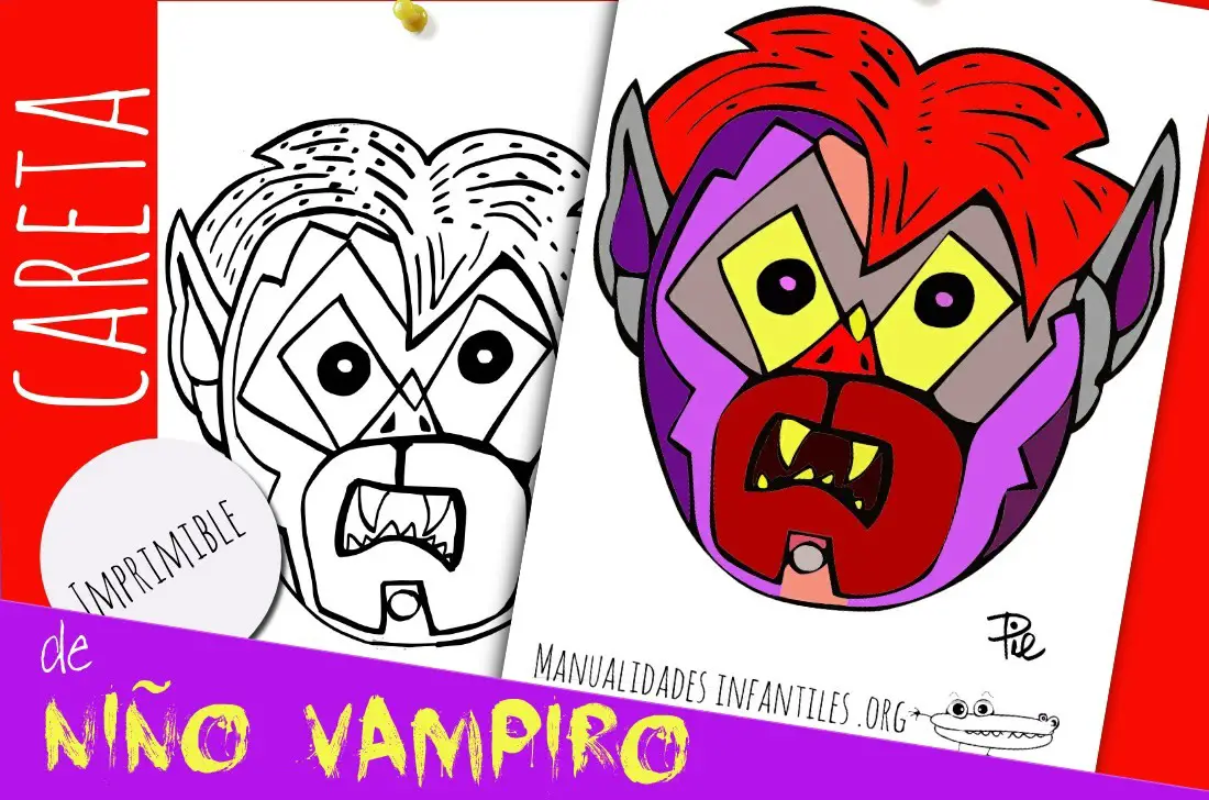 Mascara de monstruo niño vampiro para imprimir y colorear