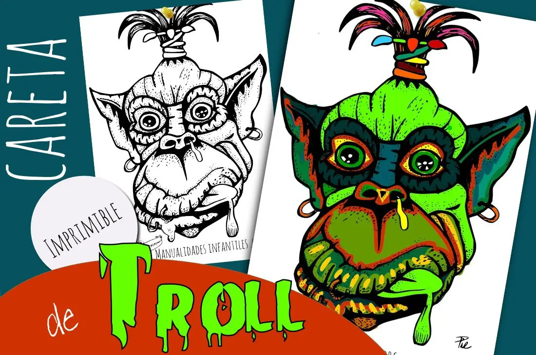 Mascara de troll para imprimir y colorear