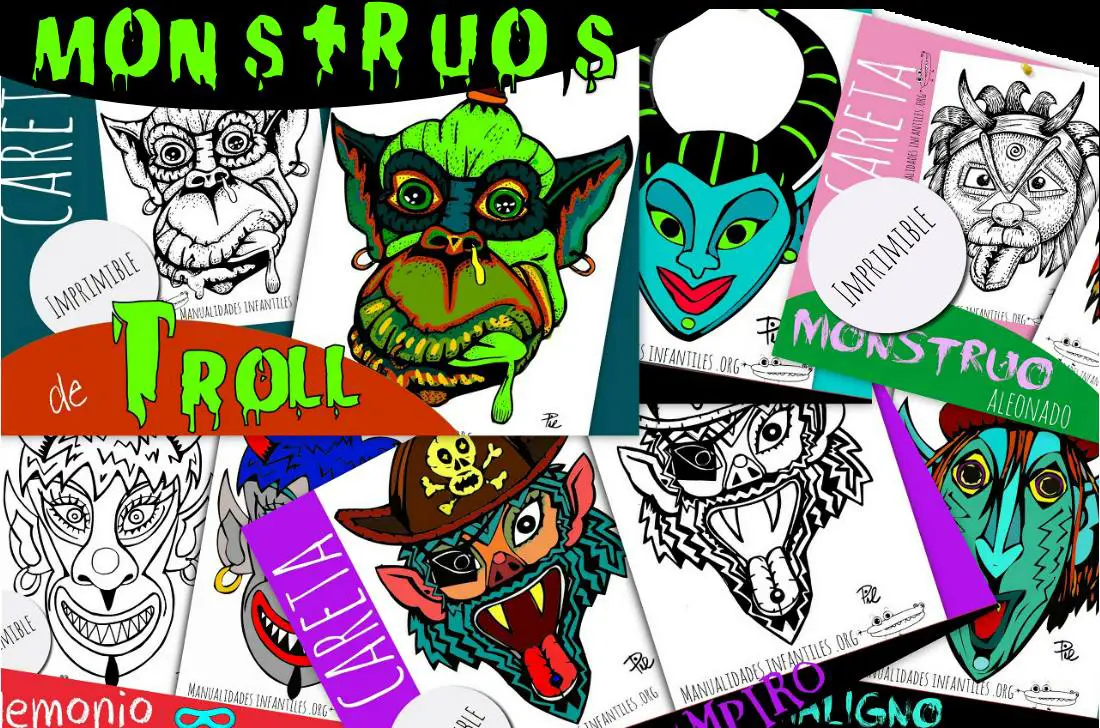 Mascaras de Monstruos para imprimir colorear