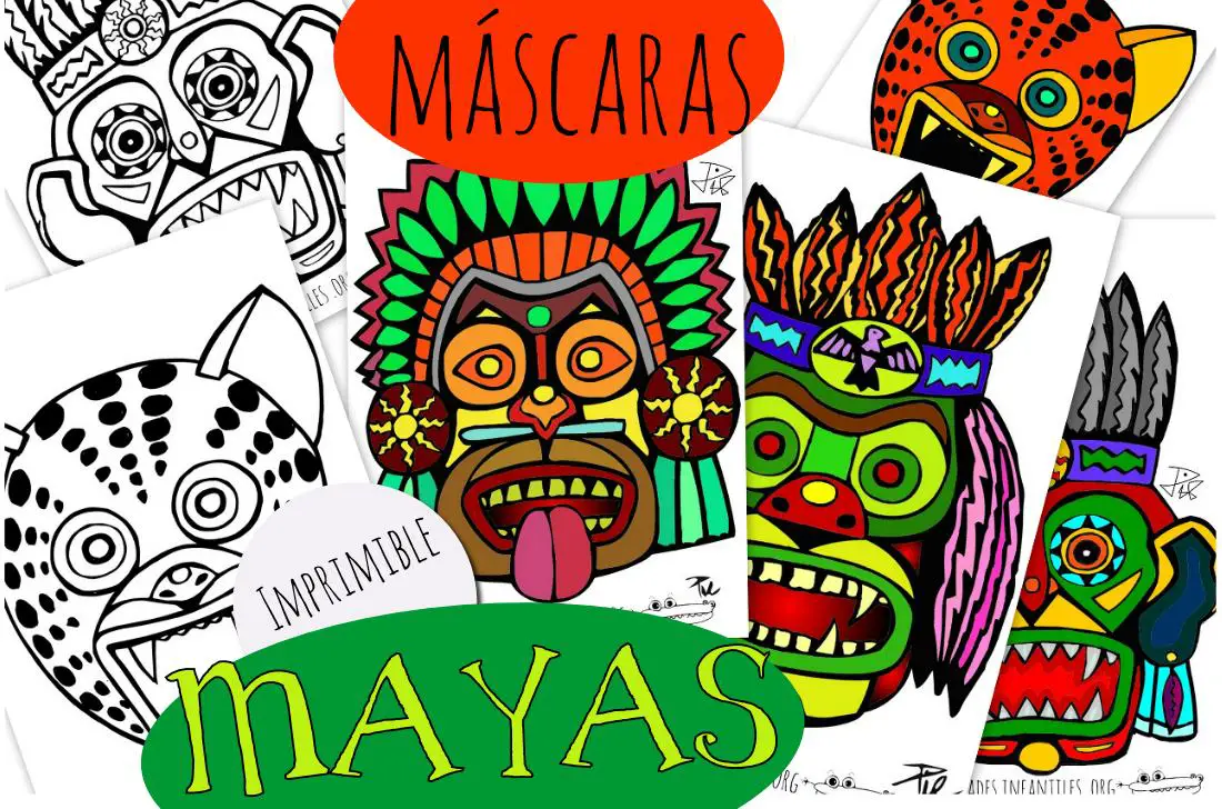 Mascaras maya imprimir y colorear