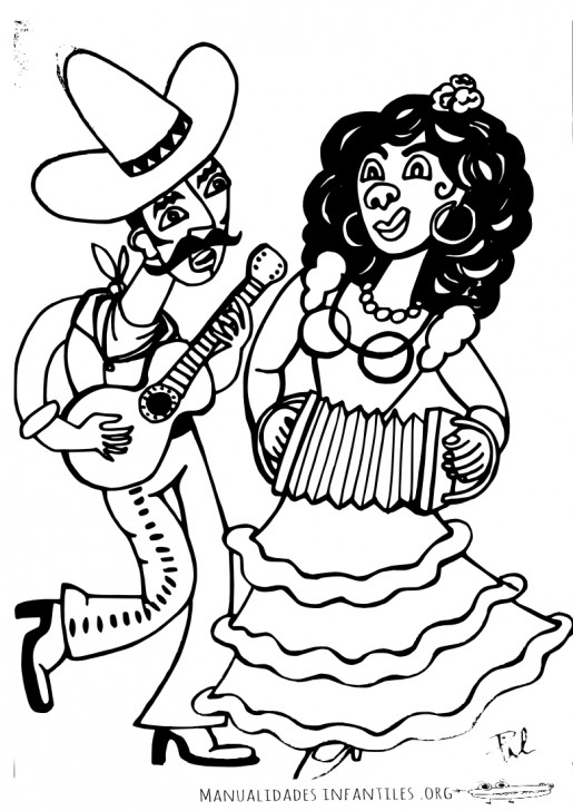 Pareja Mariachi del 5 de mayo para colorear