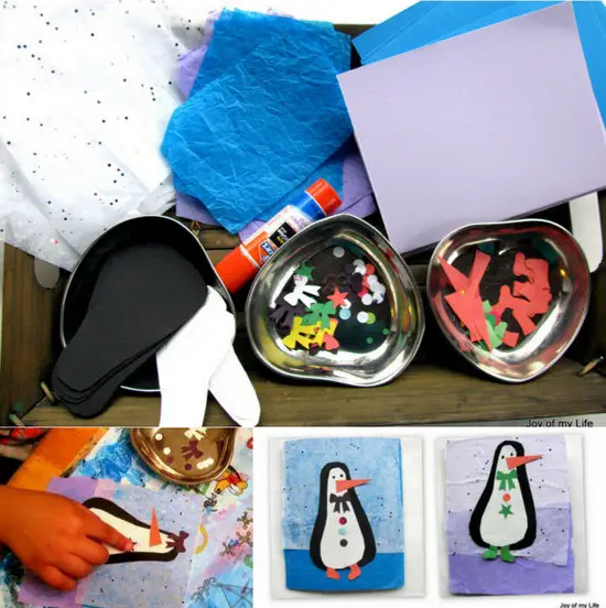 postales de navidad con collage de pinguinos