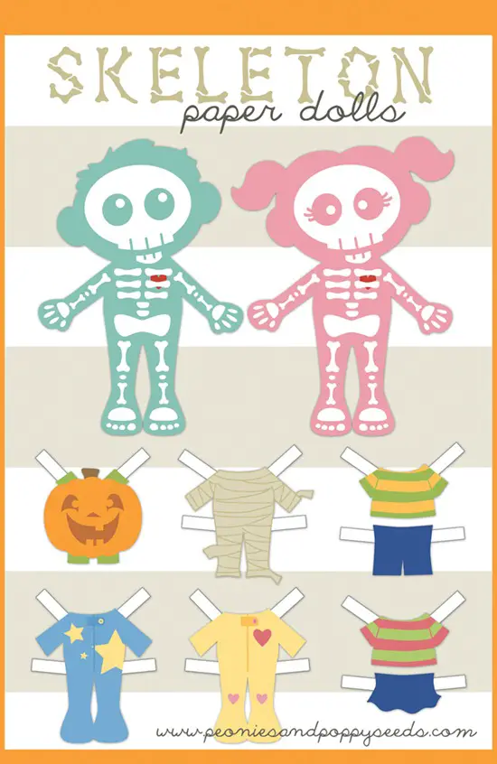 recortables de muñecas esqueletos para halloween