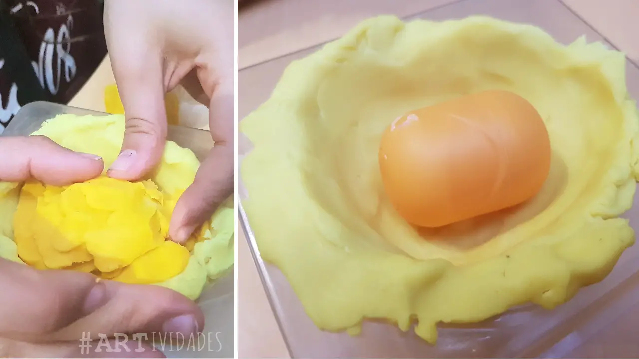 Recubrir el huevo kinder de plastilina