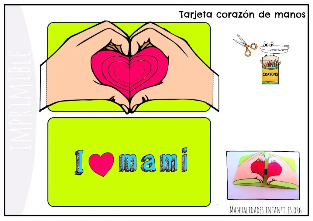 Tarjeta manos corazon mama