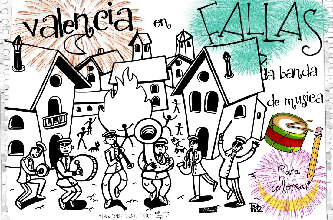 banda de musica fallera para colorear