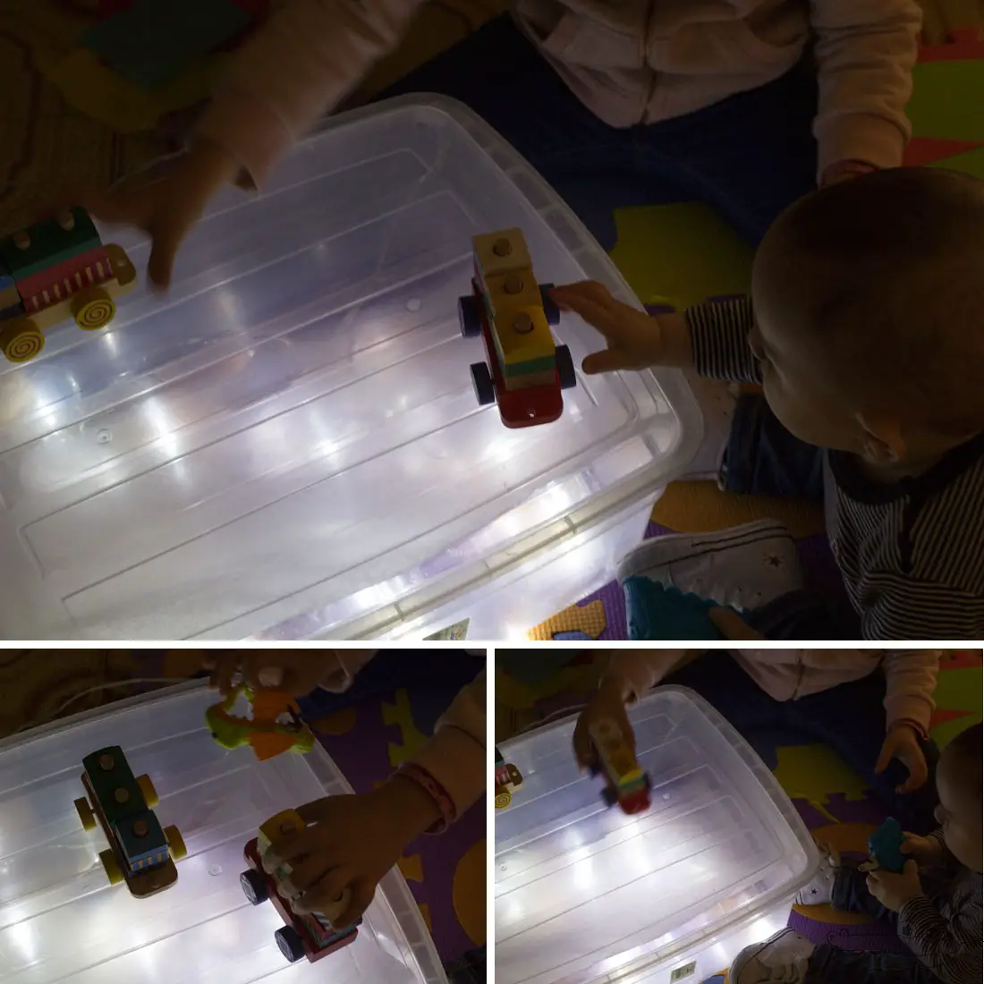 Caja de luz casera con niños de preescolar