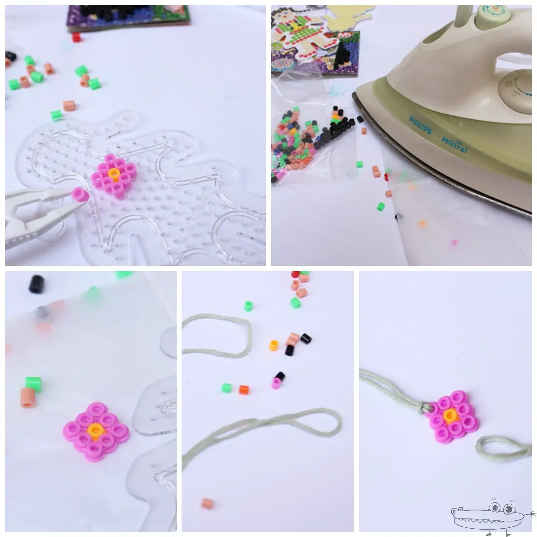 como hacer pulsera flor de hama beads