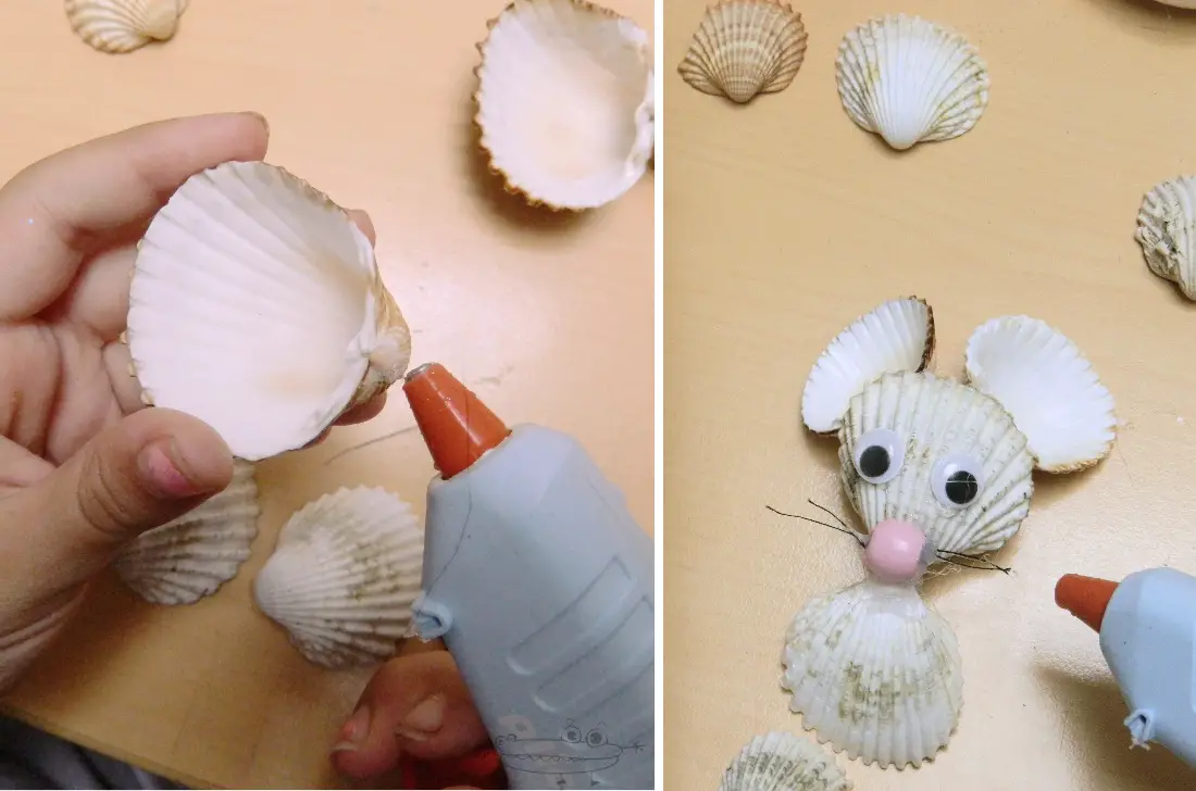 como hacer un raton con conchas