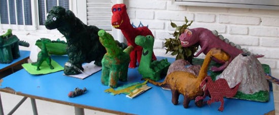 dinosaurios papel mache