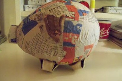 hucha cerdito papel mache 2