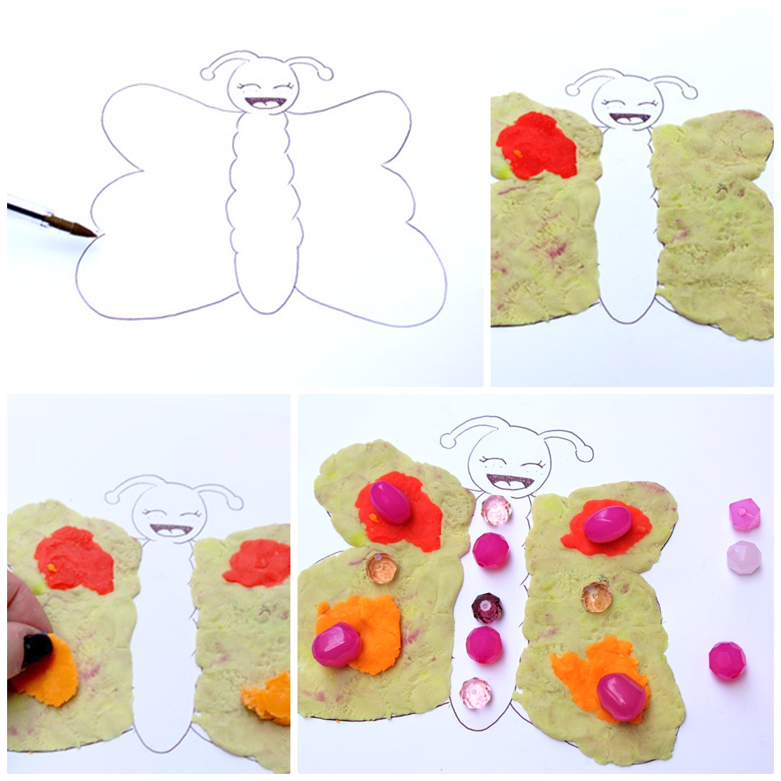 mariposa con plastilina y cuentas